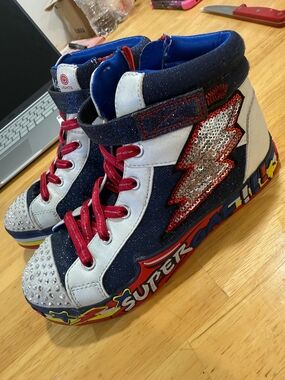 Sequin Lightning High-Top Kids Boots in Navy, White & Red
